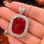 Red Blue Luxury Emerald Cut Silver CZ Anti Tarnish Copper Pendant Chain