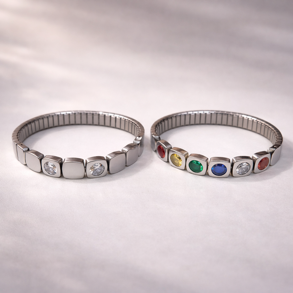 Wholesale Stretchable Square Design Silver CZ Stainless Steel Bracelet Main image