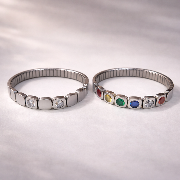 Wholesale Stretchable Square Design Silver CZ Stainless Steel Bracelet Main image
