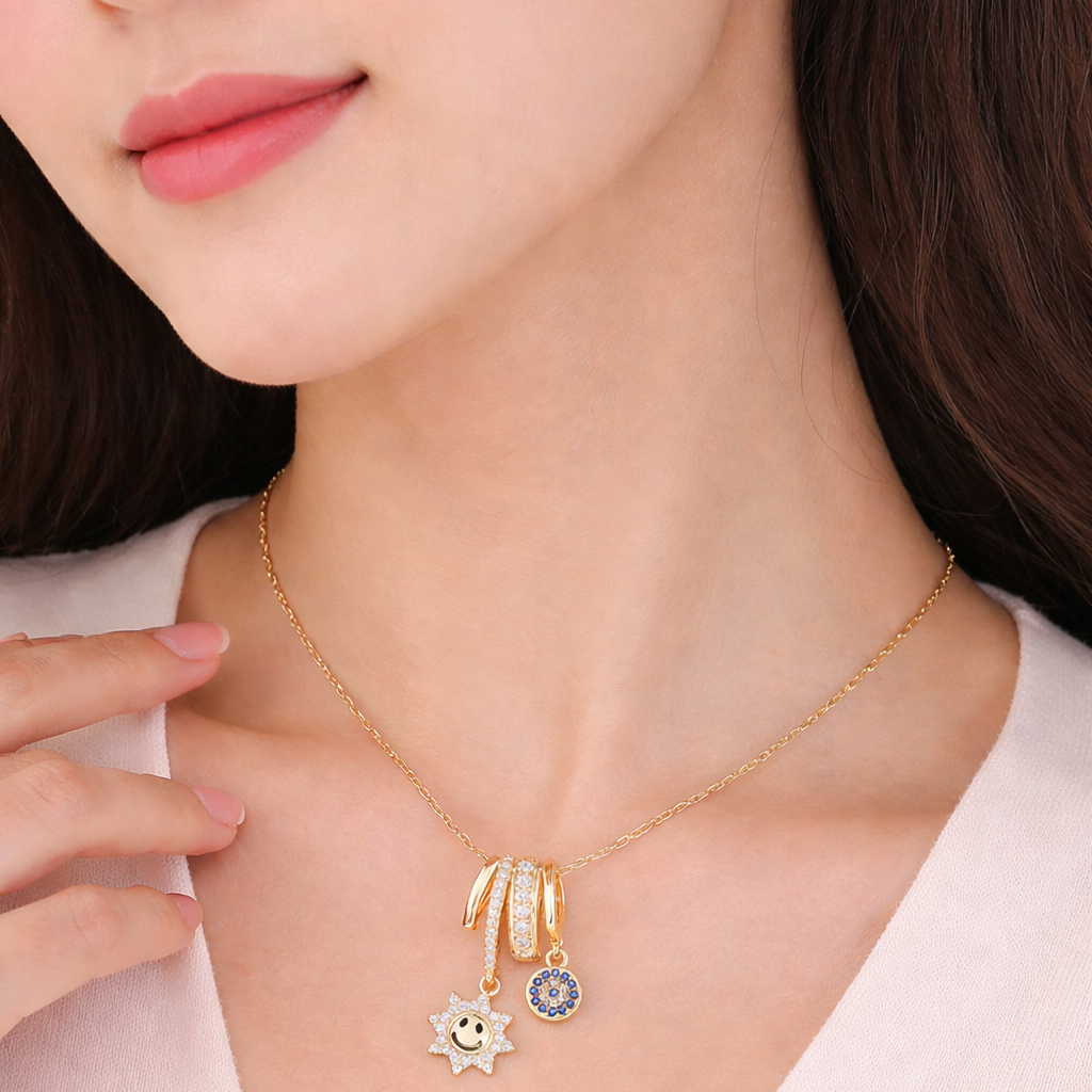 Multi Color Designer Multi Charm Gold CZ Stainless Steel Pendant Bulk Secondary image