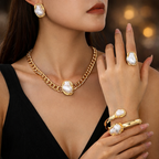 White Elegant Baroque Stone Gold Plated Pearl Necklace Combo Set Bulk
