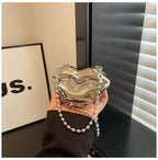 Glossy Bold Lips Gold Silver Ball Chain Shoulder Hand Bag Women Bulk