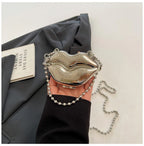 Glossy Bold Lips Gold Silver Ball Chain Shoulder Hand Bag Women Bulk