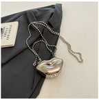 Glossy Bold Lips Gold Silver Ball Chain Shoulder Hand Bag Women Bulk