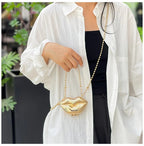 Glossy Bold Lips Gold Silver Ball Chain Shoulder Hand Bag Women Bulk