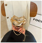 Glossy Bold Lips Gold Silver Ball Chain Shoulder Hand Bag Women Bulk