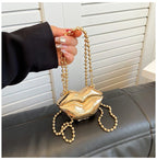 Glossy Bold Lips Gold Silver Ball Chain Shoulder Hand Bag Women Bulk