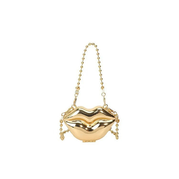 Glossy Bold Lips Gold Silver Ball Chain Shoulder Hand Bag Women Bulk