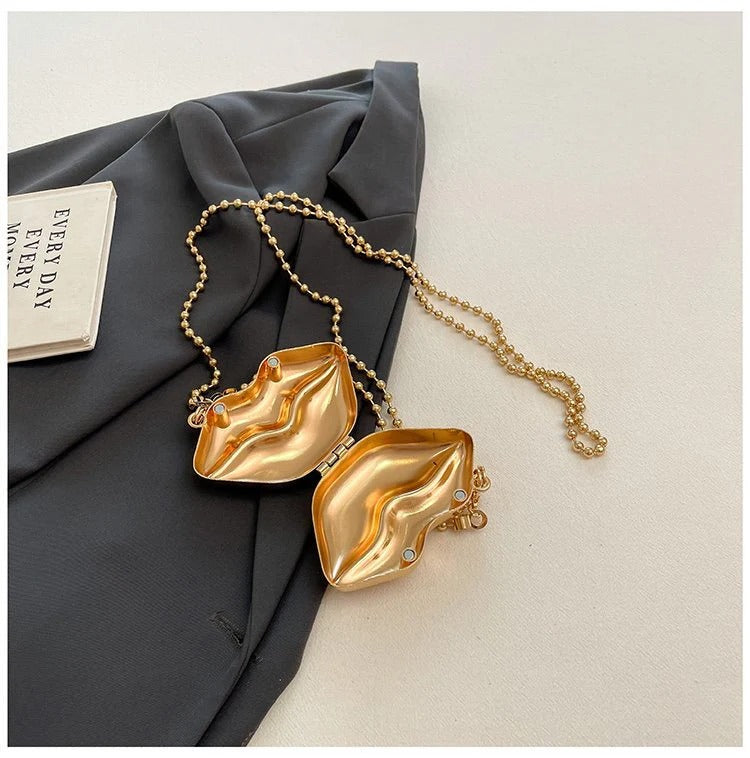 Glossy Bold Lips Gold Silver Ball Chain Shoulder Hand Bag Women Bulk