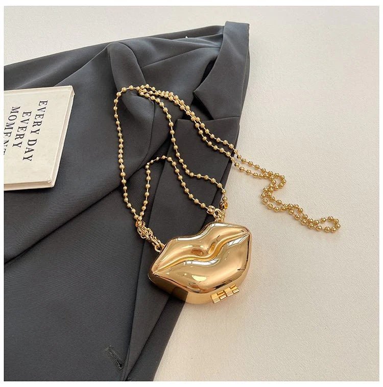 Glossy Bold Lips Gold Silver Ball Chain Shoulder Hand Bag Women Bulk