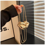 Glossy Bold Lips Gold Silver Ball Chain Shoulder Hand Bag Women Bulk