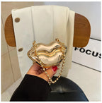 Glossy Bold Lips Gold Silver Ball Chain Shoulder Hand Bag Women Bulk