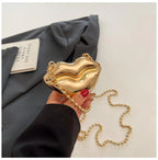 Glossy Bold Lips Gold Silver Ball Chain Shoulder Hand Bag Women Bulk