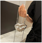 Glossy Bold Lips Gold Silver Ball Chain Shoulder Hand Bag Women Bulk