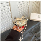 Glossy Bold Lips Gold Silver Ball Chain Shoulder Hand Bag Women Bulk