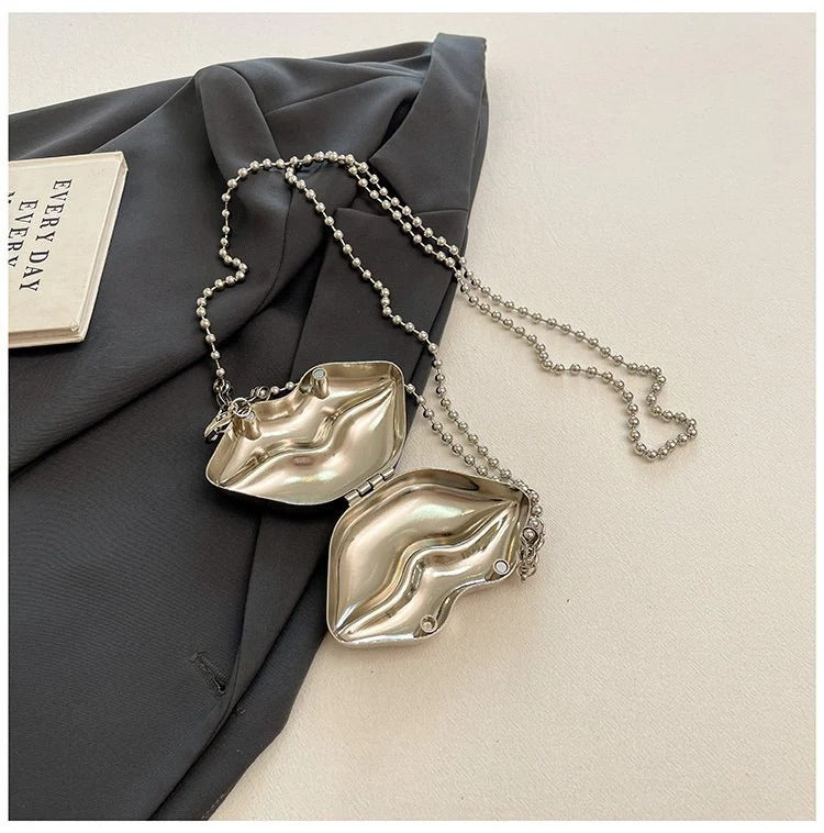 Glossy Bold Lips Gold Silver Ball Chain Shoulder Hand Bag Women Bulk