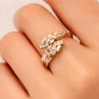 Designer Baguette & Marquise Gold Silver CZ Copper Adjustable Ring Bulk