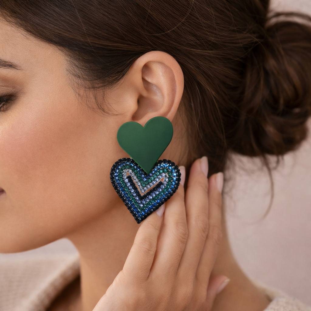 Bulk Multi Color Heart Black Rhinestone Alloy Drop Earrings For Women Secondary image