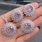 Classic Floral Silver CZ Anti Tarnish Copper Necklace Combo Set Bulk