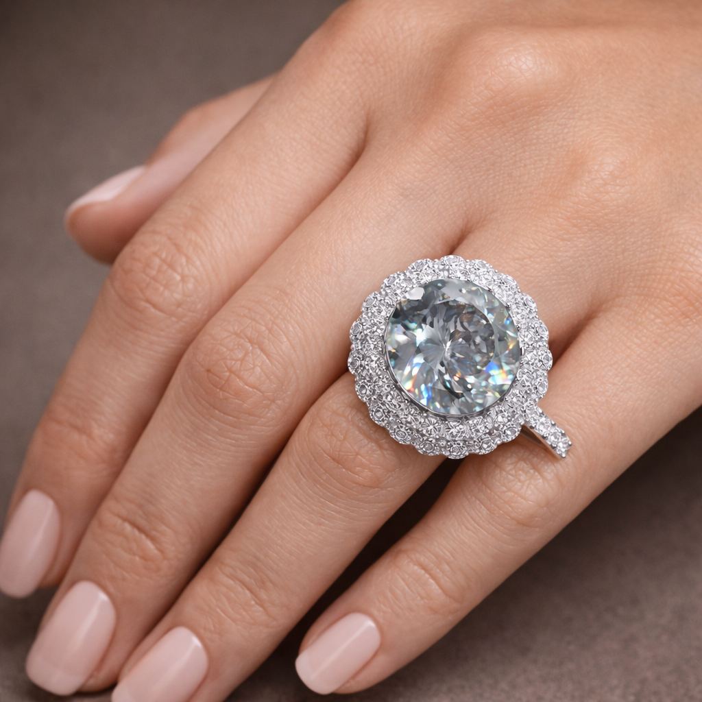 Glamorous Round Cut Silver CZ Copper Anti Tarnish Cocktail Ring Bulk