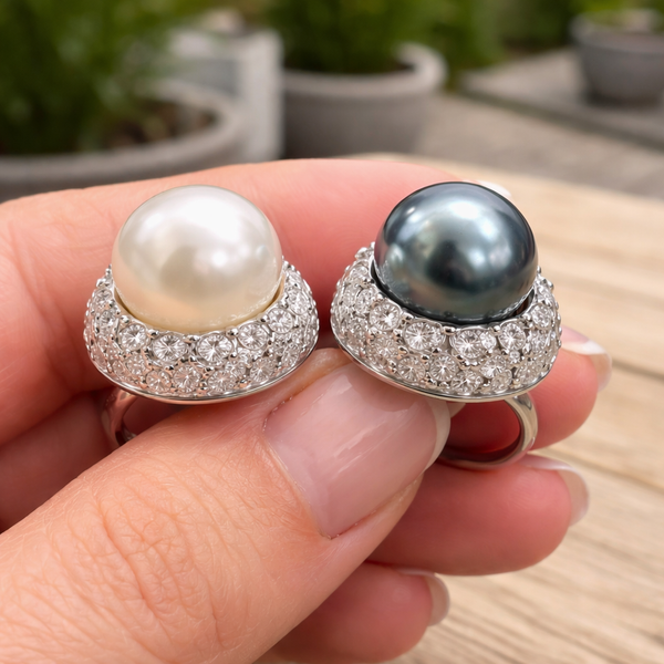 Elegant Dome Silver CZ Pearl Copper Anti Tarnish Cocktail Ring Bulk Main image