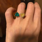 Dual Heart Emerald Gold Plated CZ Copper Anti Tarnish Fancy Ring Bulk