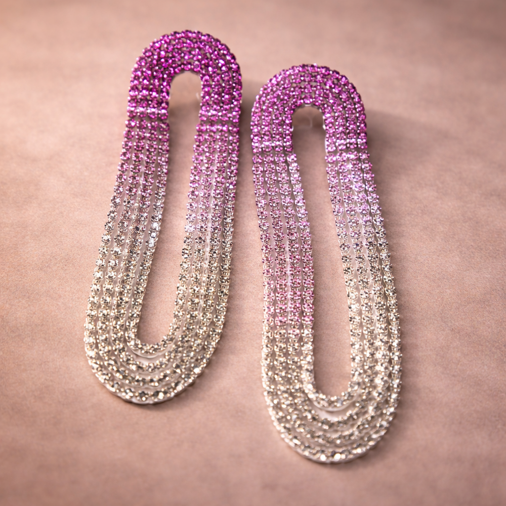 Bulk Black Pink Multi Chain U Shape Silver Rhinestone Dangler Earrings Secondary image