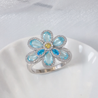 Bulk Blue Multi Color Flower Gold CZ Copper Adjustable Cocktail Ring