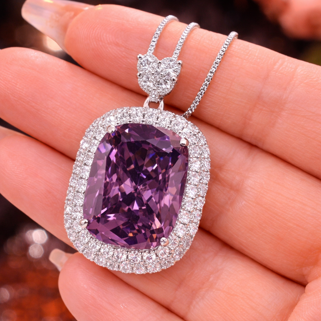 Premium Emerald Shape Silver CZ Anti Tarnish Copper Pendant Chain Bulk