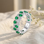 Wave Design Silver Plated Green CZ Copper Cocktail Ring For Women Bulk