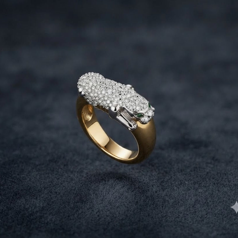 Luxury Panther Gold Silver Plated CZ Copper Adjustable Fancy Ring Bulk