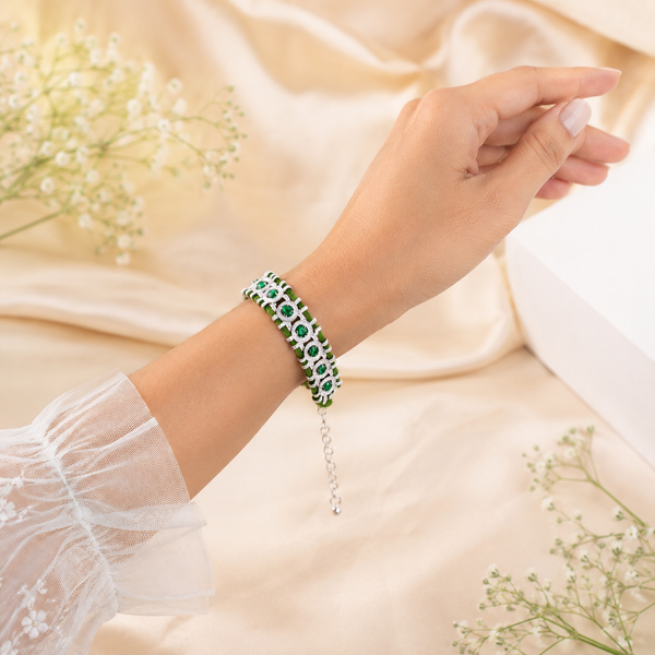 Emerald Green Silver Plated CZ Multi-Strand Thread Bracelet Wholesale Main image