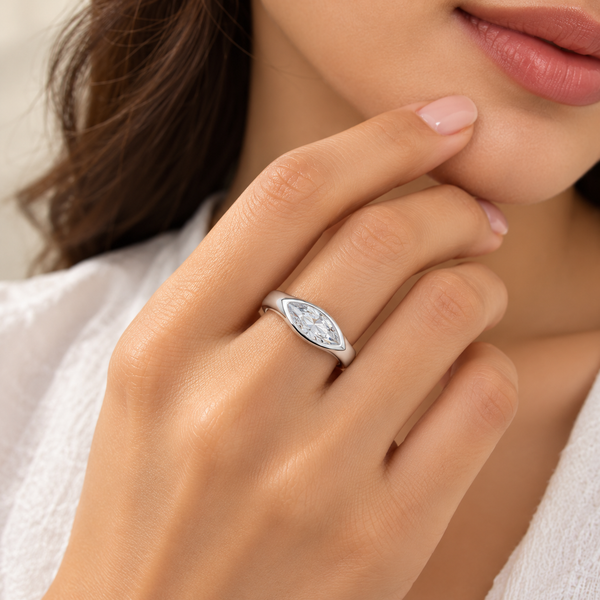 Marquise Cut Silver Plated Rhinestone Stainless Steel Fancy Ring Bulk Main image