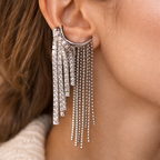 Bulk White Multi Chain Silver Rhinestone Ear Cuff Earrings