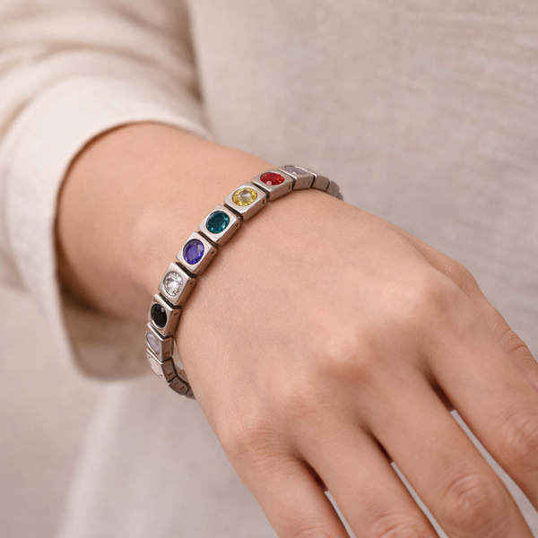 Wholesale Stretchable Square Design Silver CZ Stainless Steel Bracelet Secondary image