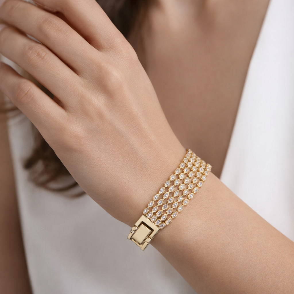 Bulk Layered Marquise Cut Tennis Style Gold Silver CZ Copper Bracelet