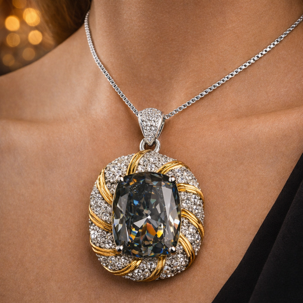 Luxury Cushion Cut Diamond Gold Silver Plated CZ Copper Pendant Bulk Main image