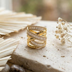 Designer Multi Layer Criss-Cross Gold Silver Plated CZ Copper Ring Bulk