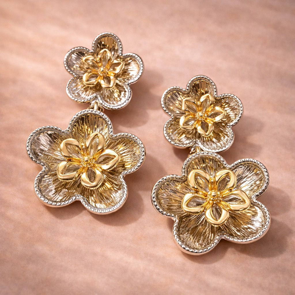 Bulk Classic Flower Style Gold Silver Plain Copper Drop Earrings