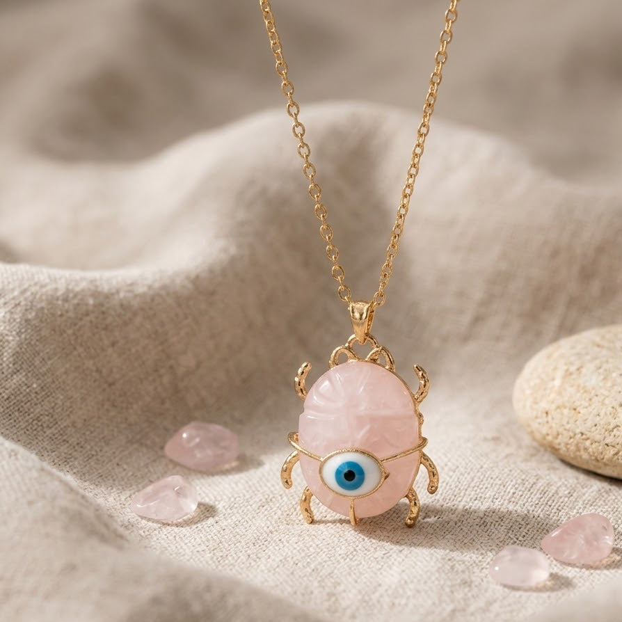 Pink Beetle Blue Evil Eye Gold Plated Beads Copper Pendant Chain Bulk