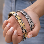 Bulk Stretchable Two Tone Link Gold Silver Plain Stainless Steel Bracelet