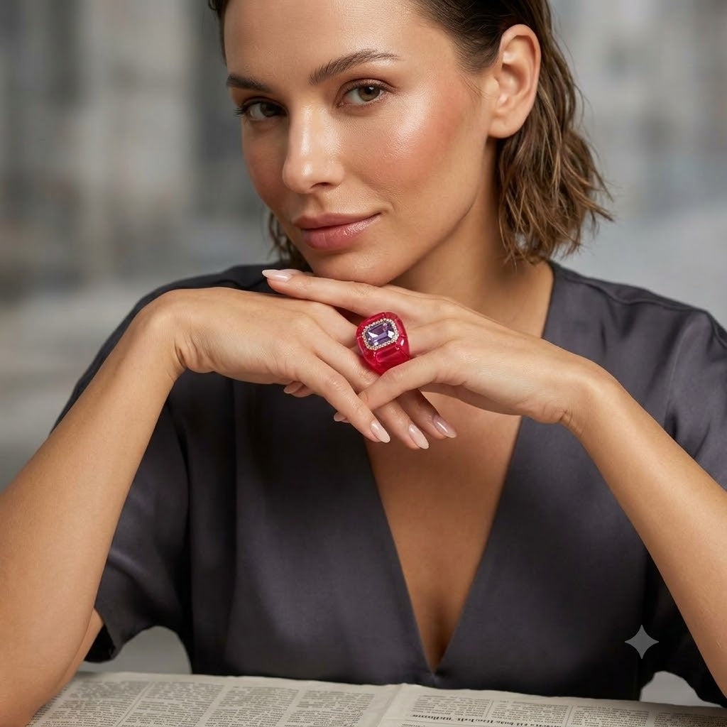 Designer Multi Color Enamel Gold Plated Square Cocktail Ring Bulk