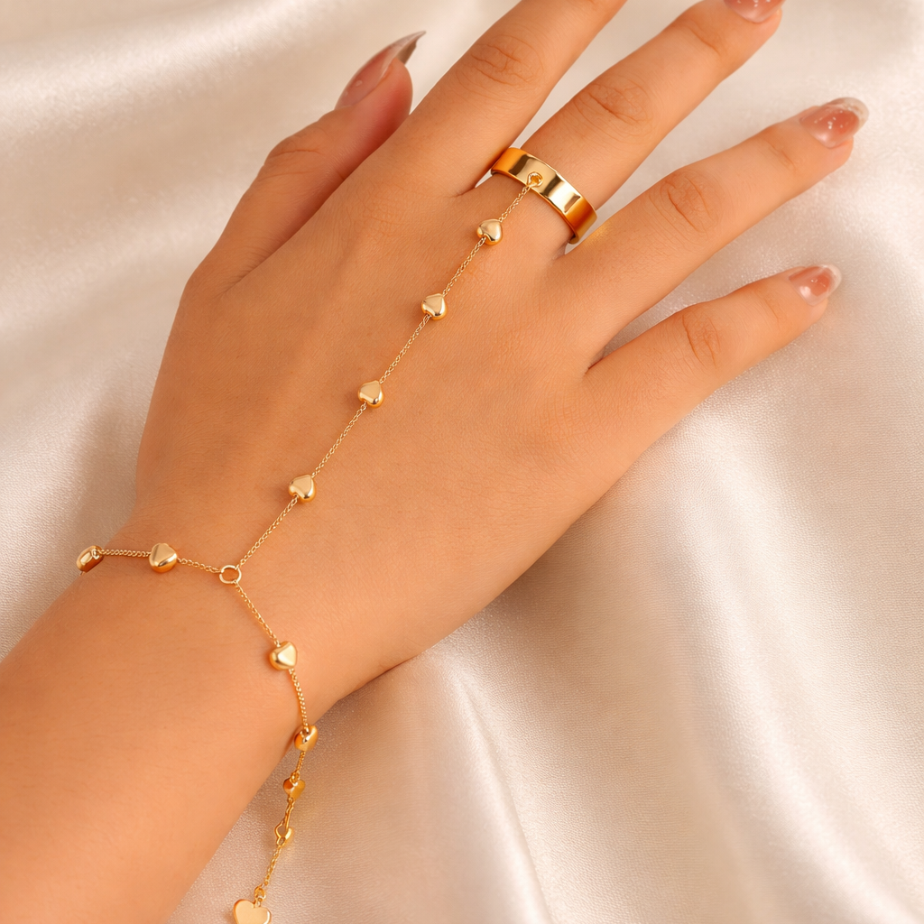 Heart Chain Hand Harness Ring Gold Plated Stainless Steel Bracelet Bulk