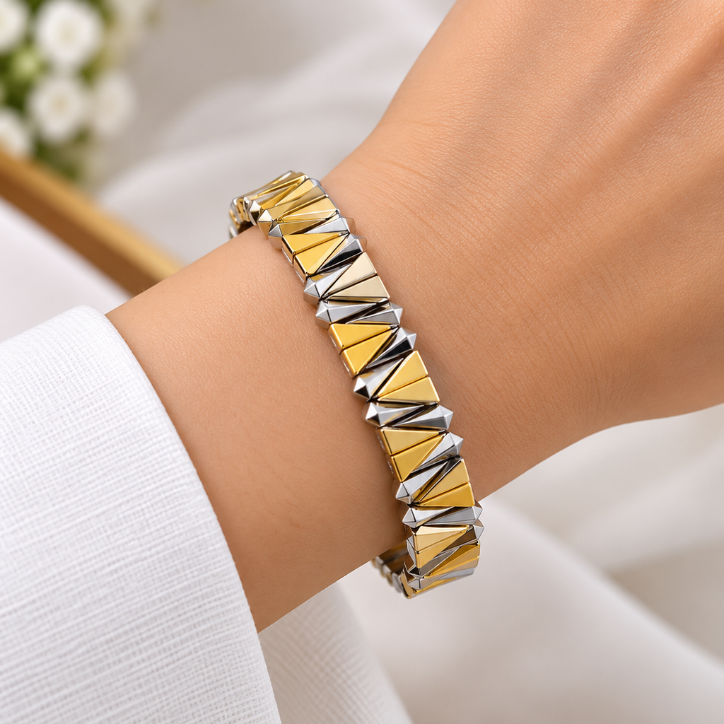 Designer Geometric Stretchable Gold Silver Plated Copper Bracelet Bulk