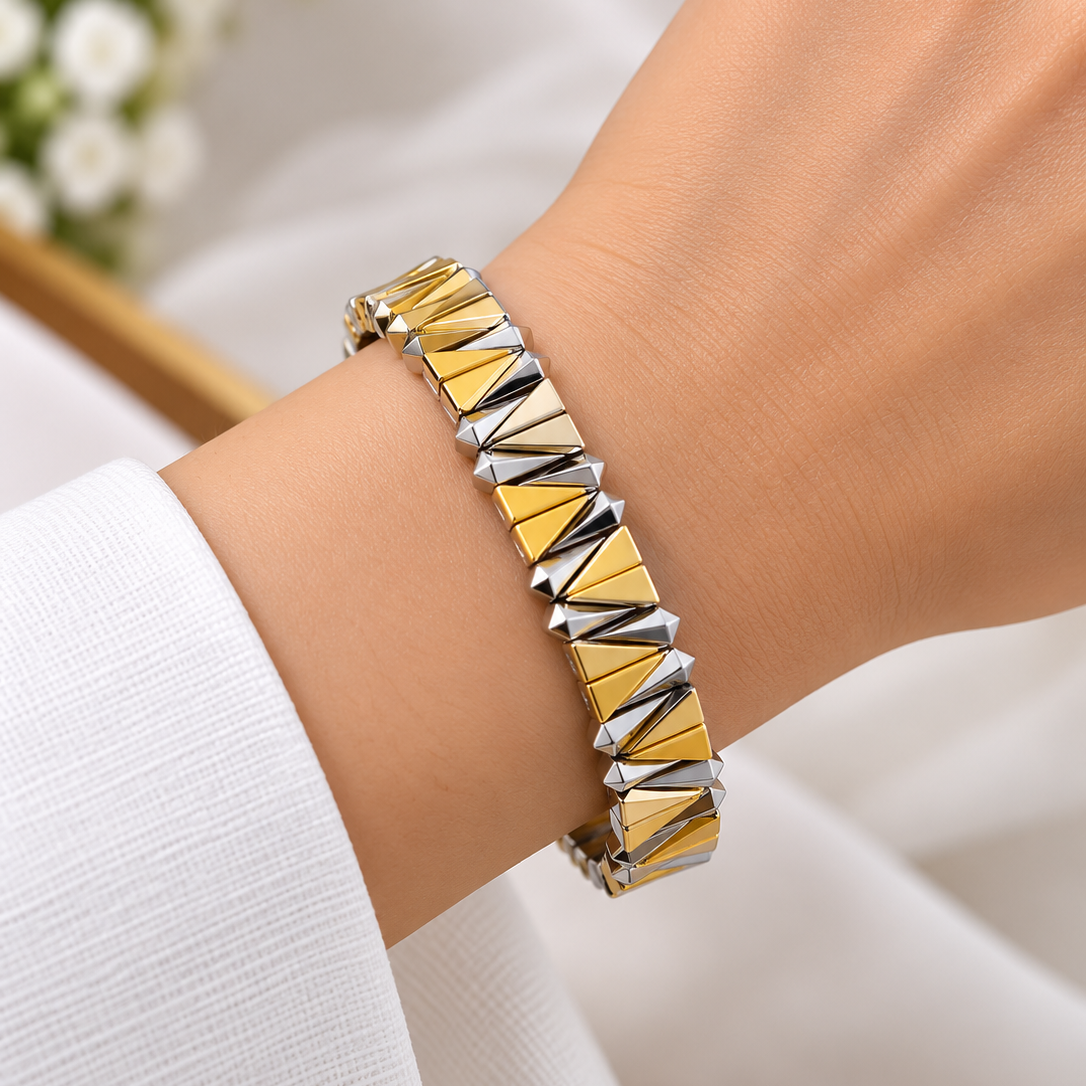 Designer Geometric Stretchable Gold Silver Plated Copper Bracelet Bulk