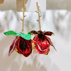 Pink Blue Red White Flower Gold Plated Enamel Dangler Earrings For Women