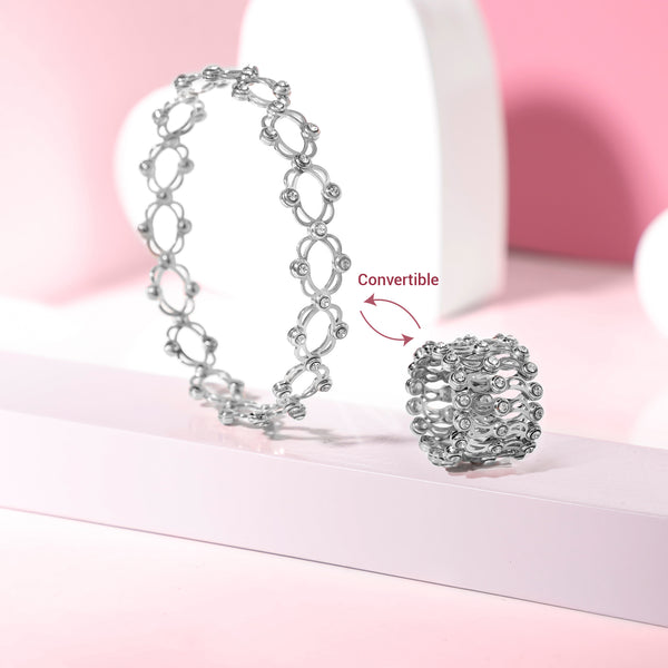 18K Gold Silver CZ Adjustable Free Size Bracelet Cum Ring Bulk