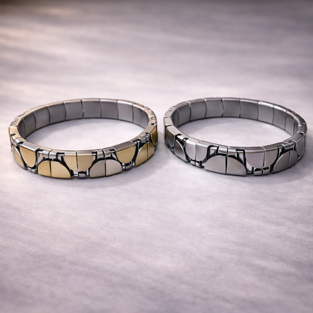 Bulk Stretchable Two Tone Link Gold Silver Plain Stainless Steel Bracelet