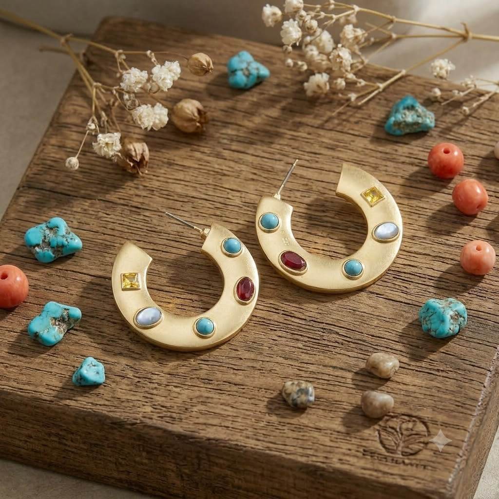 Luxury Gold Plated Multi Color CZ & Enamel Geometric Hoop Earrings Bulk