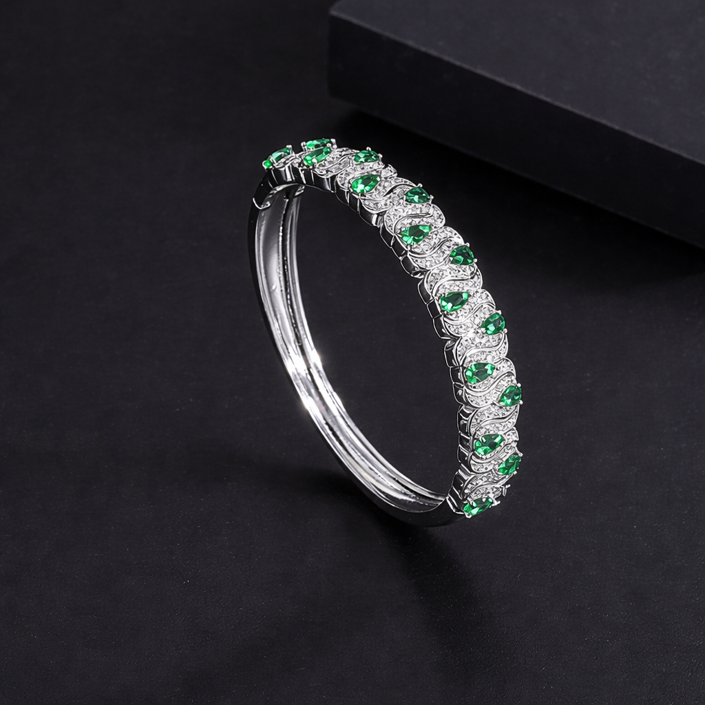 Bulk Green Red Designer Style Silver CZ Anti Tarnish Brass Cuff & Kada
